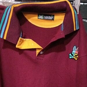 Psycho Bunny Burgundy Polo with Mustard Collar